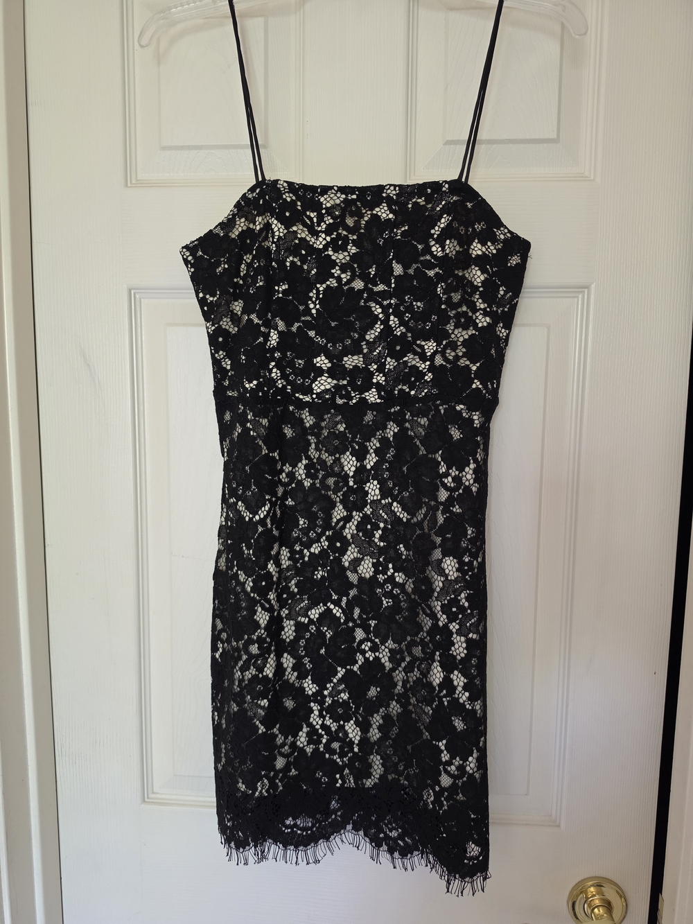 Lulu's Black Lace Mini Dress with Spaghetti Straps